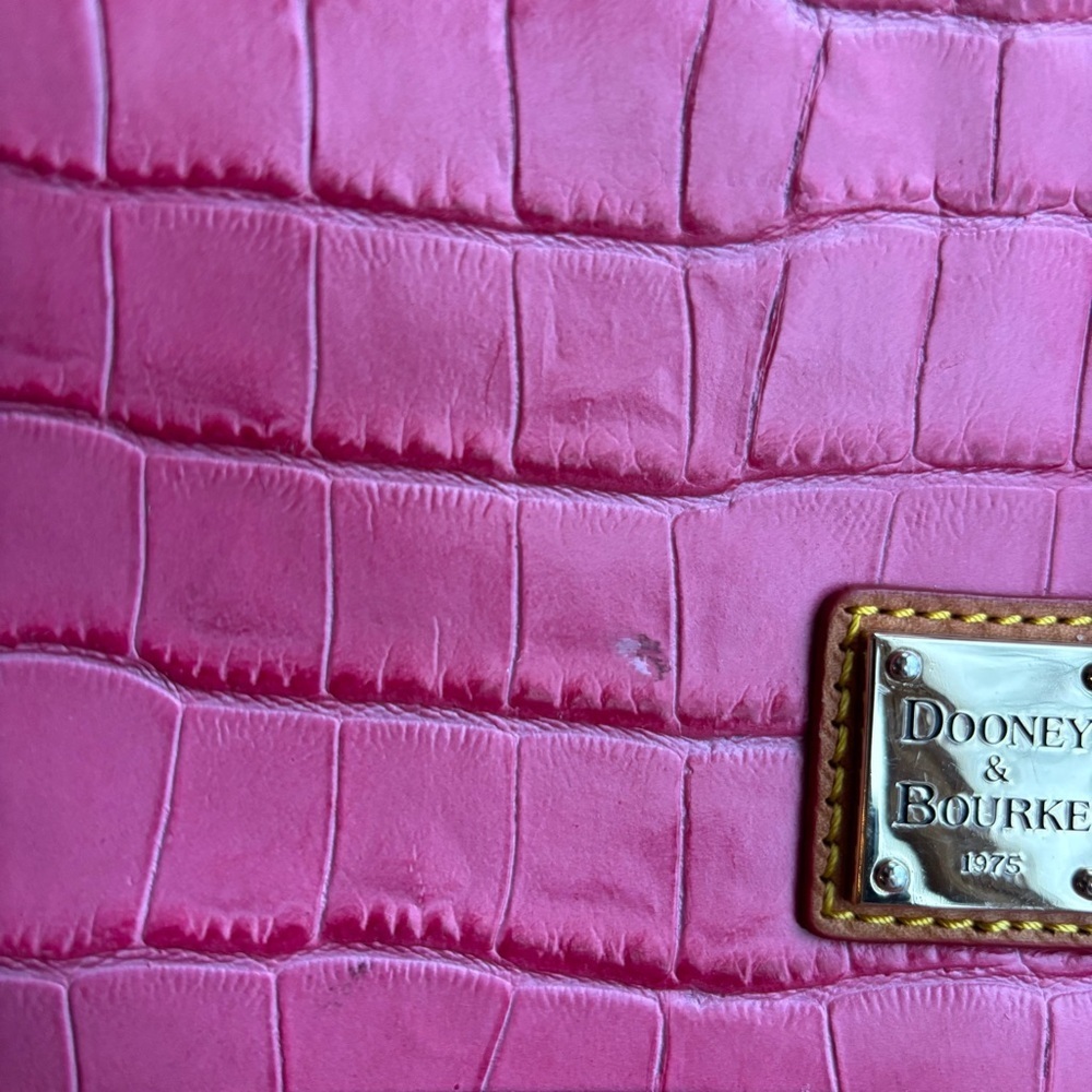 Dooney & Bourke Pink and Brown Croc Embossed Satchel - Picture 4 of 13
